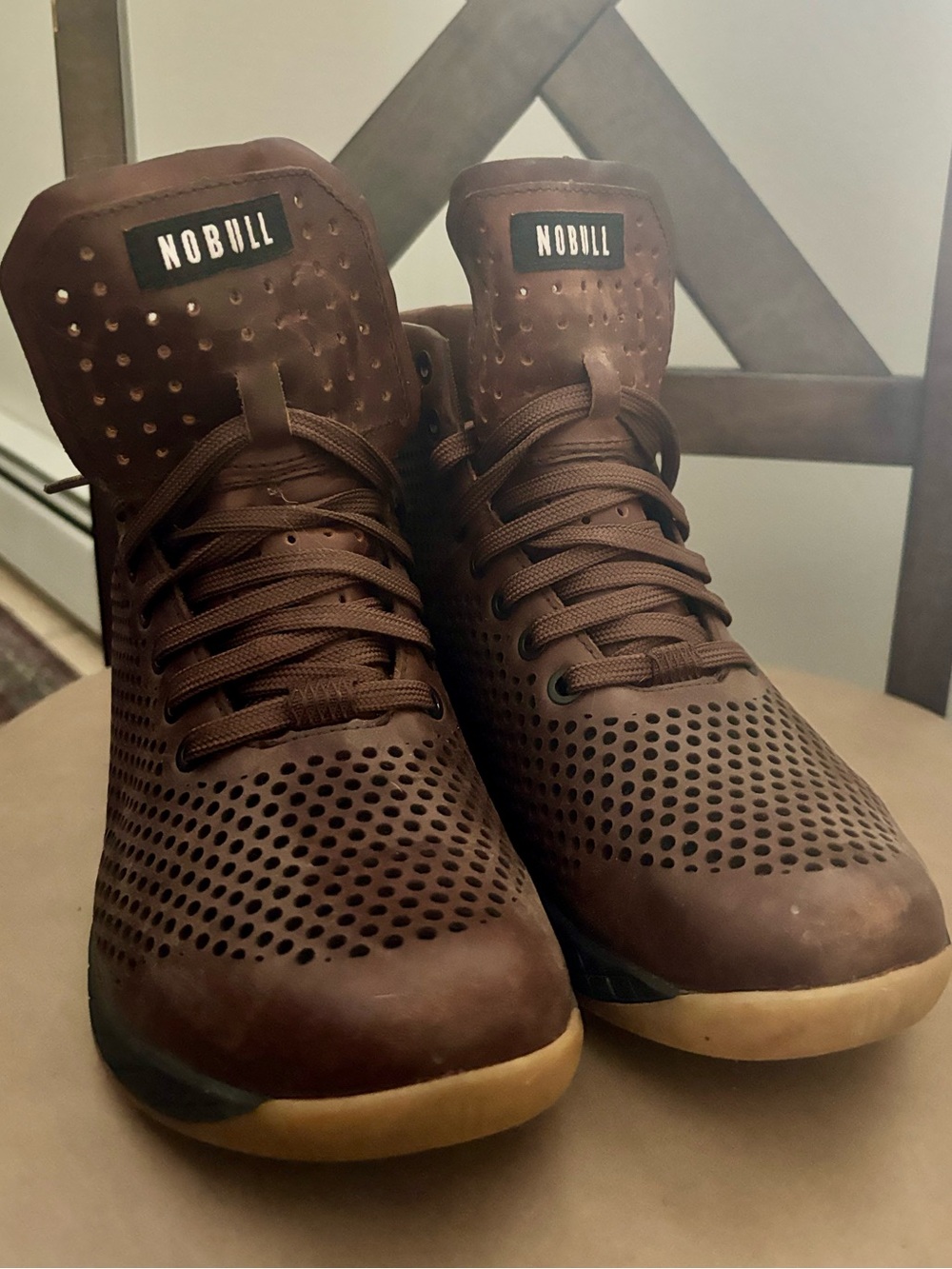 NOBULL Brown Leather Perforated High-Top Trainer